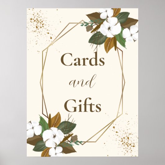 Moderne braune und cremefarbene Blumenkarten und G Poster (Vorne)