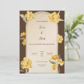 Moderne braune und gelbe Hochzeitsfeier Einladung (Stehend Vorderseite)