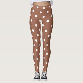Moderne braune und weiße Polka-Punkte-Muster Leggings