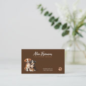 Moderne braune und weiße Welpen sitzen Visitenkarte (Stehend Vorderseite)