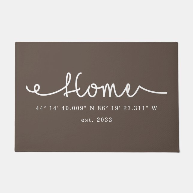Moderne braune Zuhause GPS-Koordinaten Fußmatte (Vorderseite)