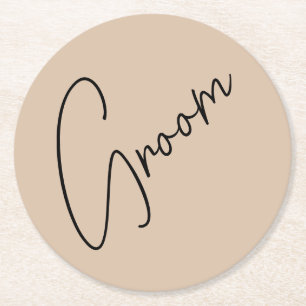 Moderne Braut   Beige + schwarze Schrift Runder Pappuntersetzer