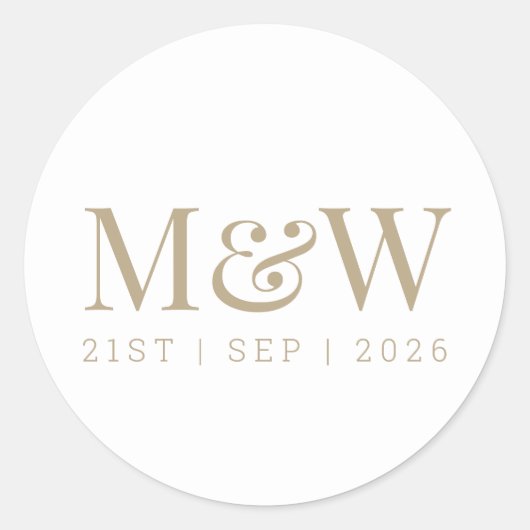 Moderne Braut Groom Gold Monogram weiß Runder Aufkleber (Vorderseite)