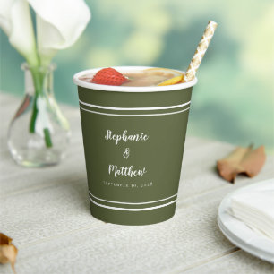 Moderne Braut & Groom Hochzeit Einfaches Olivenöl  Pappbecher