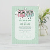 Moderne Braut & Groom Owl Couple Wedite Einladung (Stehend Vorderseite)