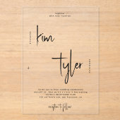 Moderne Braut- und Bräutigskripte Acryleinladungen (Vorderseite)