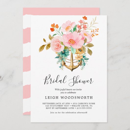 Moderne Brautdusche aus Nautik Einladung (Vorne/Hinten)