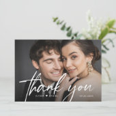 Moderne Brautgroom-Foto-Handschrift-Hochzeit Dankeskarte (Stehend Vorderseite)