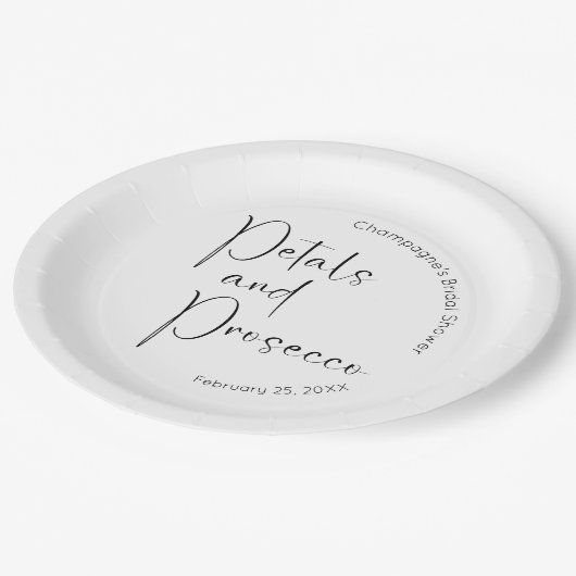 Moderne Brautparty Petals und Prosecco Pappteller (Schrägansicht)