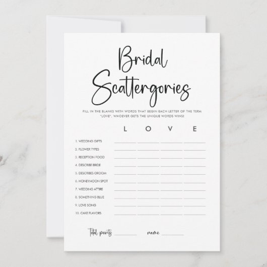 Moderne Brautparty Scattergories Game Card Einladung (Vorderseite)