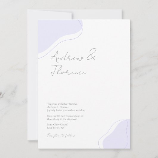 Moderne Brautviolett Minimal Weiß einzigartig Einladung (Vorderseite)