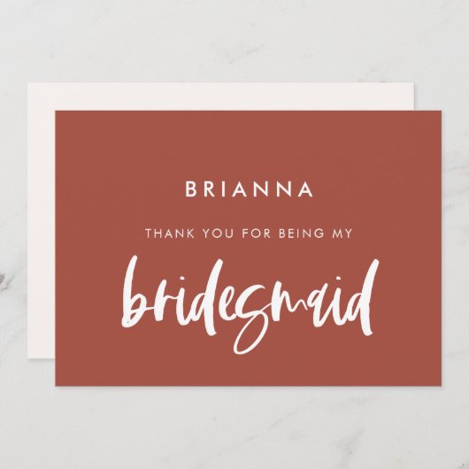 Moderne Brick Bridesmaid Dankeschön an die Textkar Einladung (Vorne/Hinten)