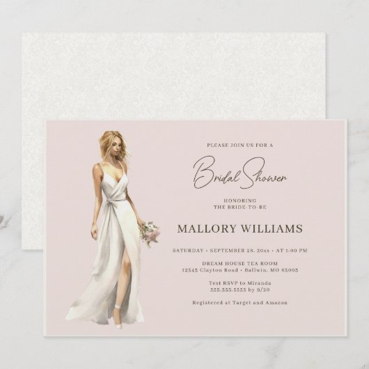 Moderne Bride Bridal Gown Dusche Einladung (Vorne/Hinten)