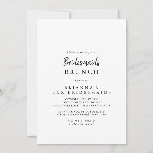Moderne Bridesmaier Brunch-Dusche Einladung (Vorderseite)