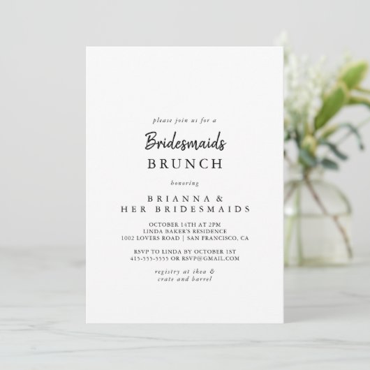 Moderne Bridesmaier Brunch-Dusche Einladung (Stehend Vorderseite)