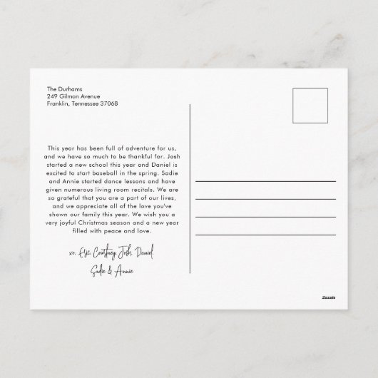 Moderne Briefe fünf Foto frohe Weihnachten (Rückseite)