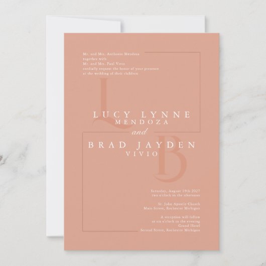 Moderne Briefe Hochzeit Einladung Terracotta (Vorderseite)