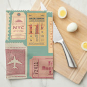 Moderne Briefmarke und Cenima Tickets Blau Geschirrtuch (Viertel Falte)