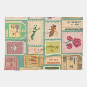 Moderne Briefmarke und Cenima Tickets Blau Geschirrtuch (Horizontal)