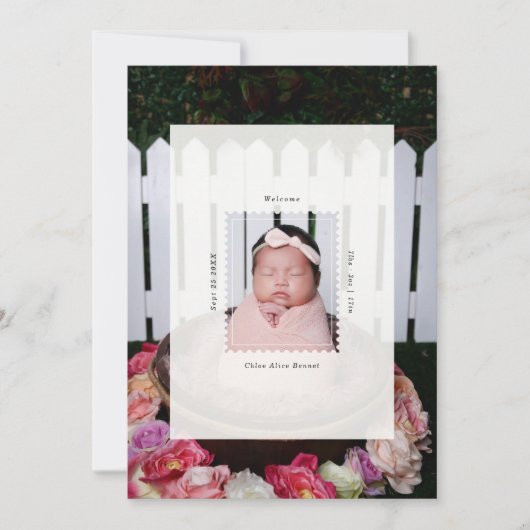 Moderne Briefmarken-Foto-Geburt Baby Ankündigung (Vorderseite)