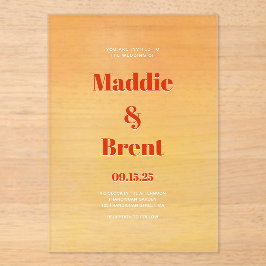 Moderne Bright & Bold glänzende Orange Wedding Acryleinladungen