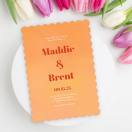 Moderne Bright & Bold glänzende Orange Wedding Einladung