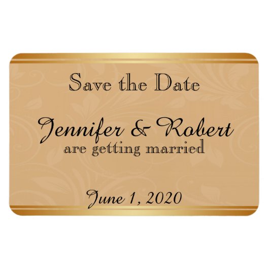 Moderne Bronze-Blumen-Hochzeit retten das Datum Magnet (Horizontal)