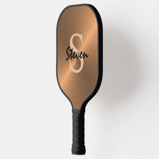 Moderne Bronze Gold Metallic Monogram Name Mens Pi Pickleball Schläger (Links)