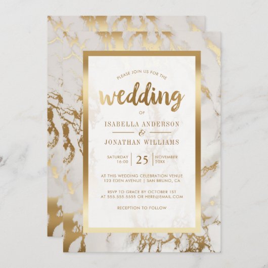 Moderne Bronze & Marmorhochzeit Einladung (Vorne/Hinten)