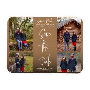 Moderne Brown 4 Fotos Save the Date Hochzeit Magnet