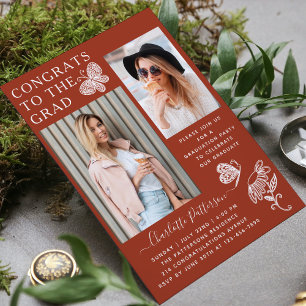 Moderne Brown Butterfly Foto Graduation Party Einladung