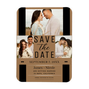 Moderne Brown Save the Date 3 Fotos Hochzeit Magnet