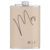 Moderne Brücke | Beige + Schwarzes Skript Flachmann (Vorderseite)