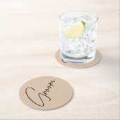 Moderne Brücke | Beige + Schwarzes Skript Runder Pappuntersetzer (Vor Ort)