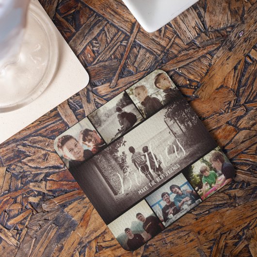 Moderne Bruder besten Freunde Dunkle Foto Collage Rechteckiger Pappuntersetzer
