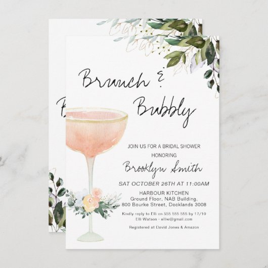Moderne Brunch Champagne Bridal Dusche Einladung (Vorne/Hinten)