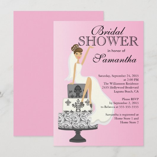 Moderne Brünette Brautdusche Einladung (Vorne/Hinten)