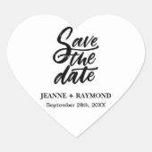 Moderne Brush Lettered Wedding Save the Date Herz-Aufkleber (Vorderseite)