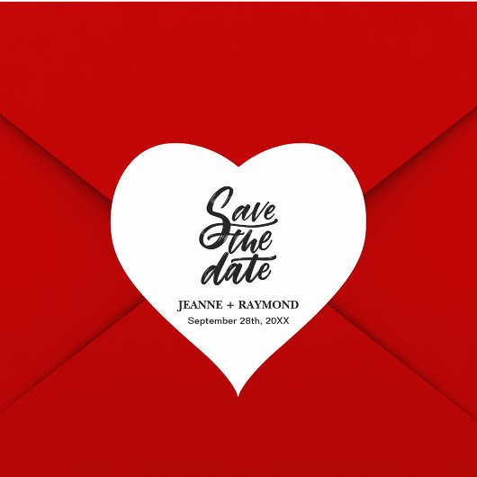 Moderne Brush Lettered Wedding Save the Date Herz-Aufkleber