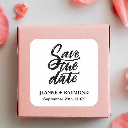 Moderne Brush Lettered Wedding Save the Date Quadratischer Aufkleber