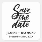 Moderne Brush Lettered Wedding Save the Date Quadratischer Aufkleber (Vorderseite)