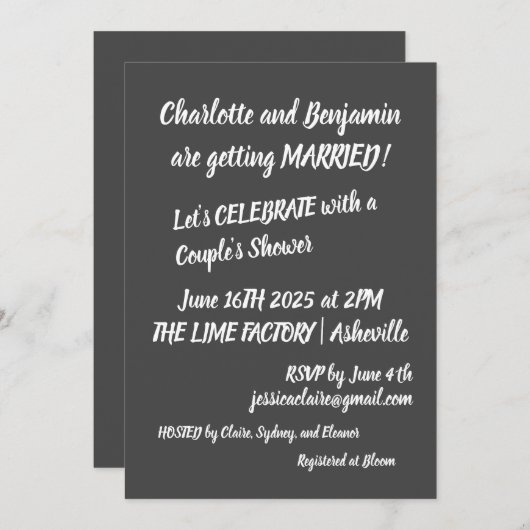 Moderne Brush Lettering Trendy Couples Dusche Einladung (Vorne/Hinten)