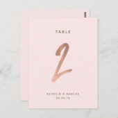 Moderne Brush Rose Gold Wedding Tischnummer 2 (Vorne/Hinten)