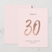 Moderne Brush Rose Gold Wedding Tischnummer 30 (Vorne/Hinten)