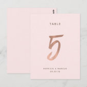 Moderne Brush Rose Gold Wedding Tischnummer 5 (Vorne/Hinten)