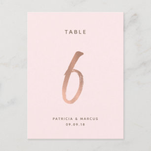Moderne Brush Rose Gold Wedding Tischnummer 6