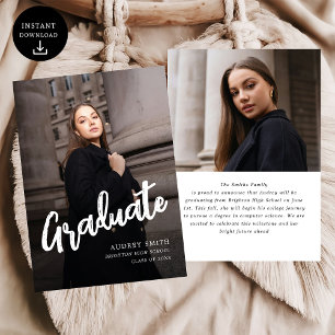 Moderne Brush-Schrift Foto Abitur Ankündigung