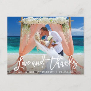 Moderne Brush-Schrift Liebe und Dank Hochzeit Wht Postkarte