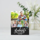 Moderne Brush Script 4 Foto Graduation Party Einladungspostkarte (Stehend Vorderseite)