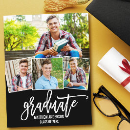 Moderne Brush Script 4 Foto Graduation Party Einladungspostkarte
